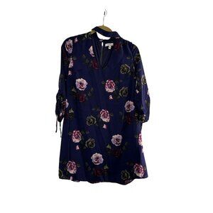 Speechless Floral Navy Blue Dress 3/4 Sleeves Tie Back Keyhole Detail L Choker